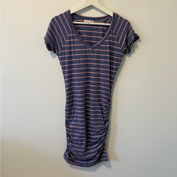 Anthropologie Sundry Striped V Neck Ruched Dress - Picture 2 of 11
